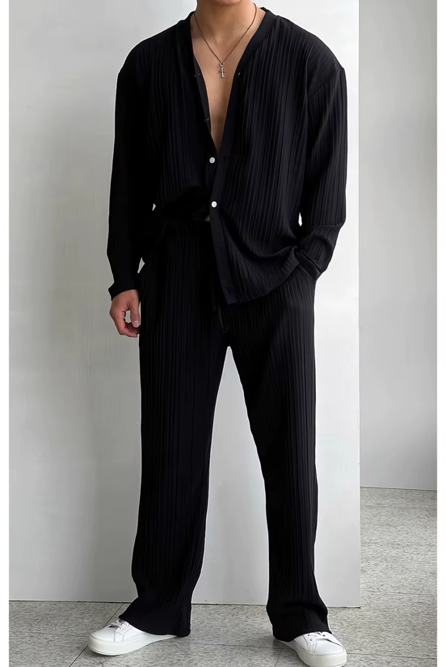 Ensemble chemise et pantalon à manches longues pour hommes, hauts blancs et pantalons, costumes 2 pi