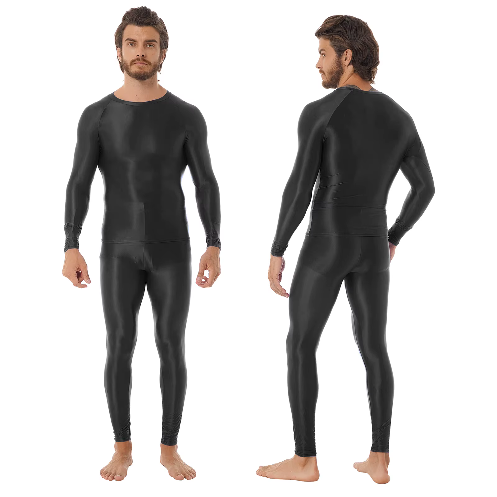 Vêtements pour hommes, couleur unie, brillant, extensible, ensemble de survêtement deux pièces, tenu