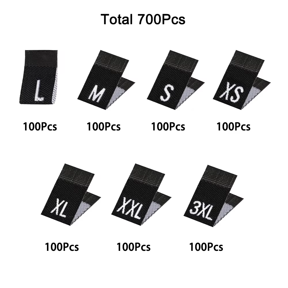 700 étiquettes de taille pour vêtements, étiquettes de taille de vêtement tissées XS-3XL, étiquettes
