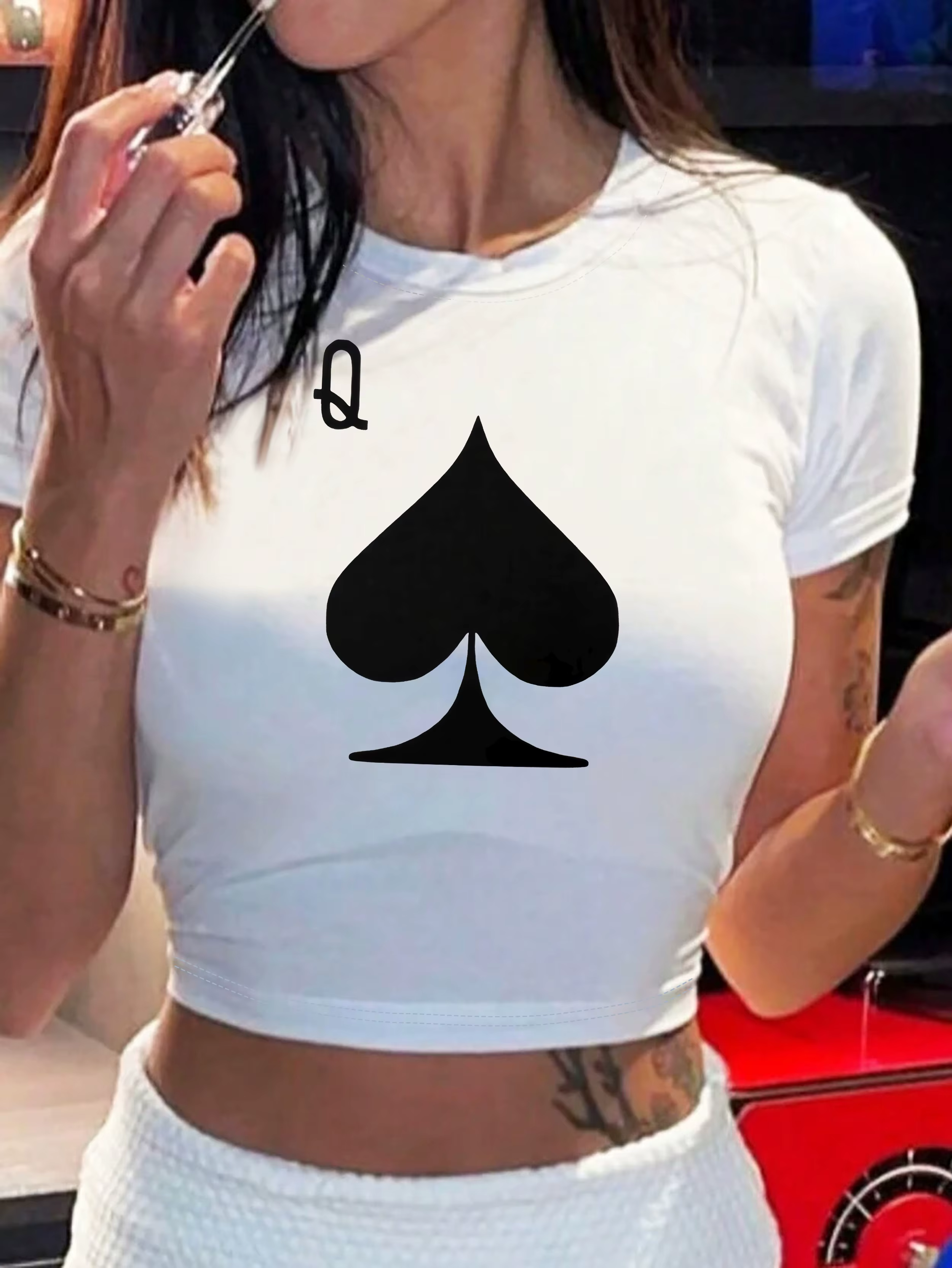T-Shirt à manches courtes et col rond élastique pour femme, haut tendance, décontracté, à la mode, p