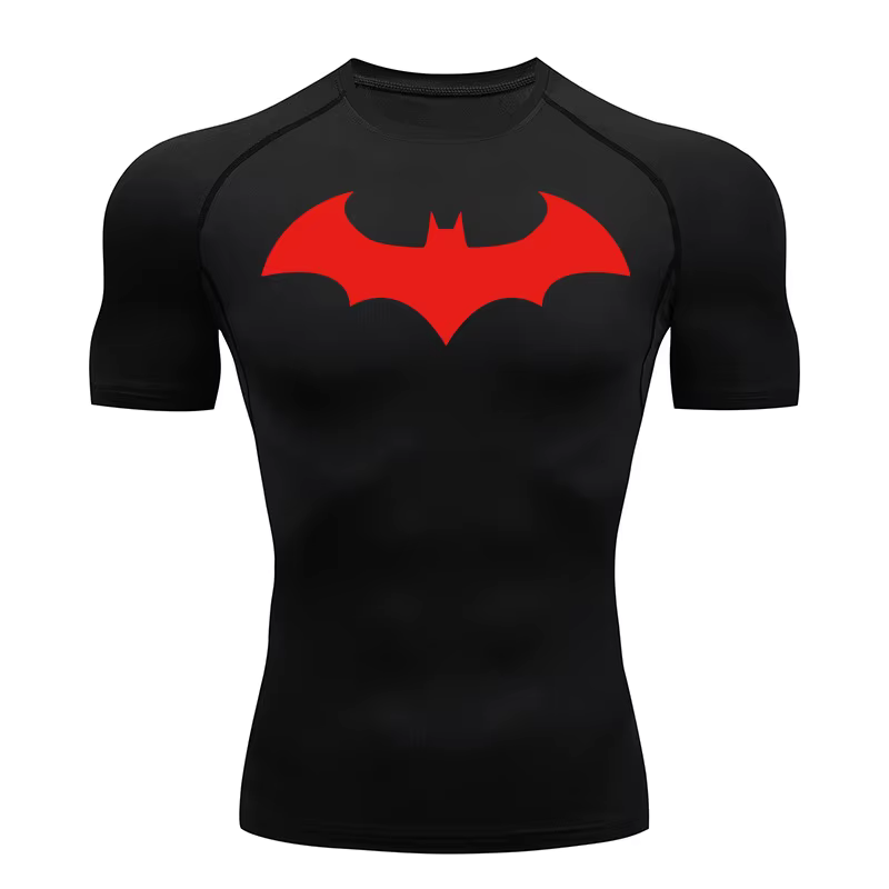 T-shirts de compression à motif chauve-souris pour hommes, manches courtes, anti-UV, pour la gym, l'
