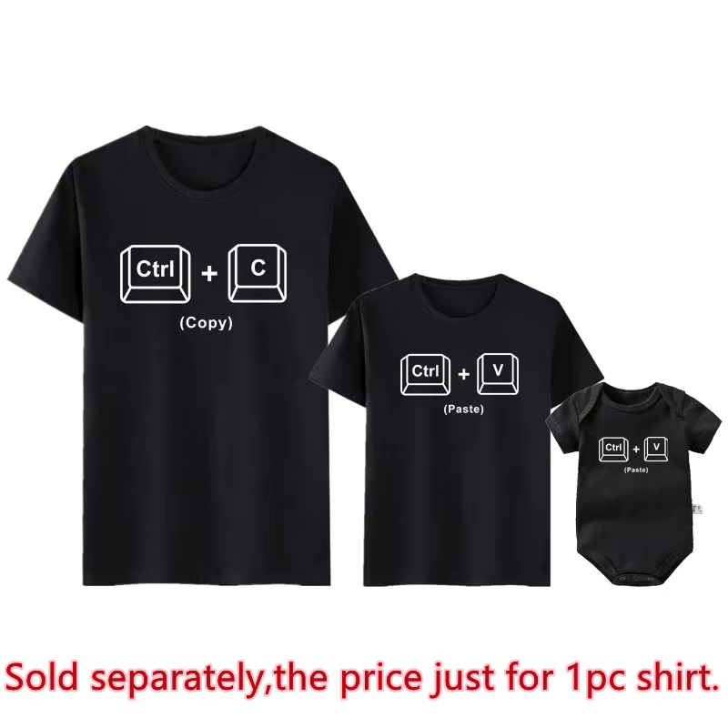 Nouveaux T-shirts assortis pour la famille avec impression Ctrl C Ctrl V, Look Père et Bébé, Tenues 