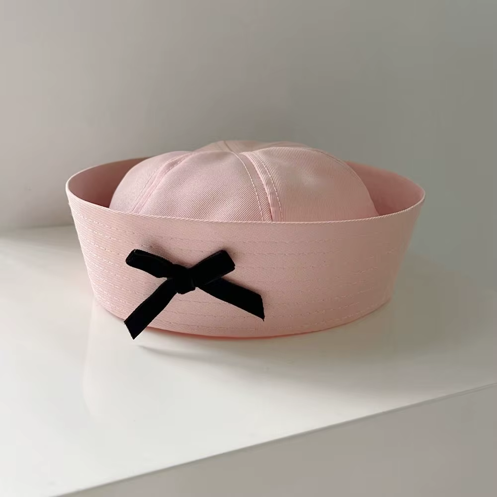 Béret marin en tissu style coréen avec nœud papillon et visière relevable, couleur marine, pour l'ét