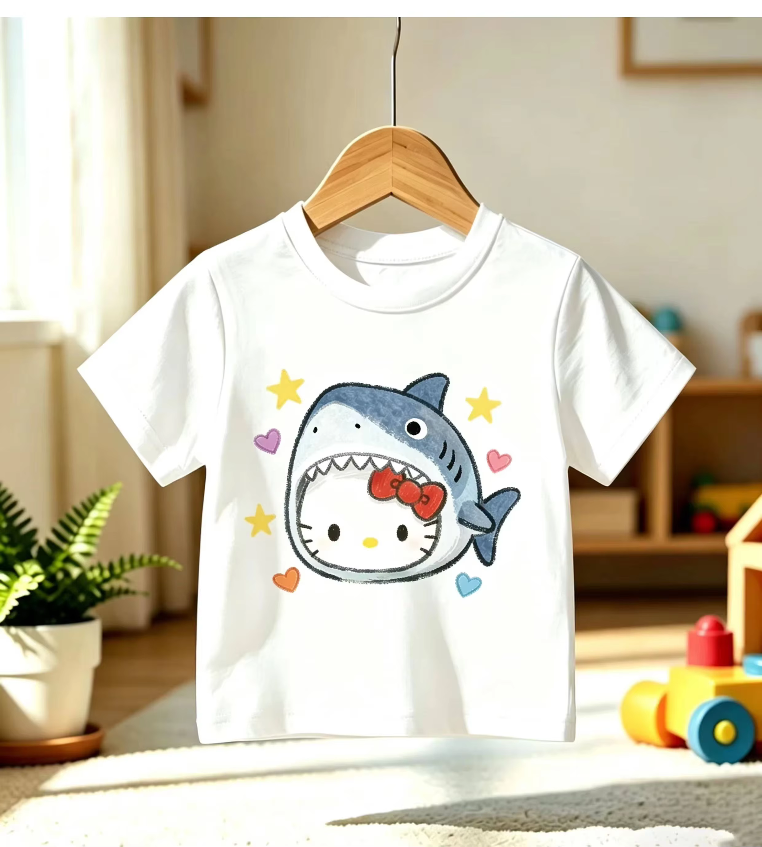 T-shirt blanc à manches courtes pour fille, motif dessin animé, pour l'été 2026. Nouveau style. Haut