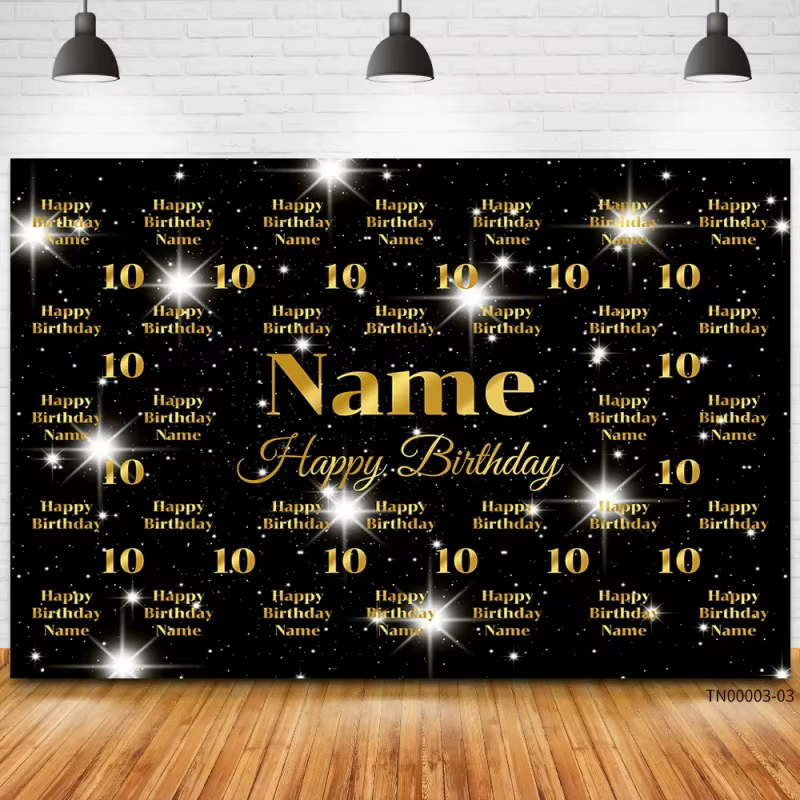 Toile de fond d'anniversaire personnalisée avec nom et âge – Fond de cabine photo personnalisé pour 