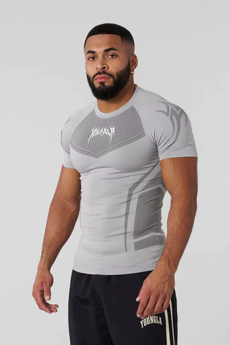 T-shirt de compression à manches courtes pour homme, imprimé tribal, hauts d'entraînement respirants