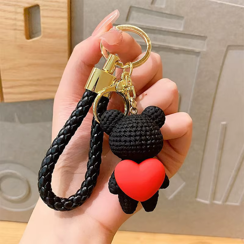 Porte-clés de poupée ours d'amour tissé en résine créative, Style INS, accessoire pendentif de sac p