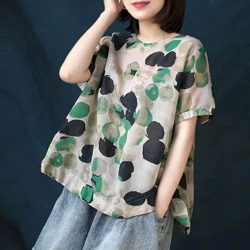Imitation coton chanvre T-shirt femmes Art Vintage ample mince T-shirt à manches courtes pull haut 2