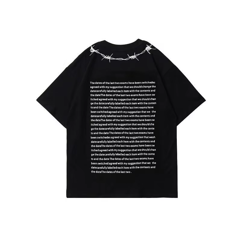 T-shirt à manches courtes pour hommes et femmes, haut de rue, hip hop, collier d'épine, lettre impri