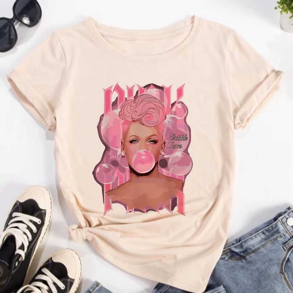 T-shirt rose p Nk pour femmes, streetwear drôle, vêtements graphiques féminins