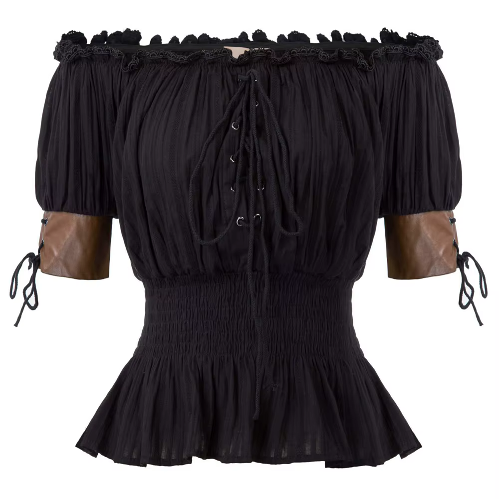 Chemise Pirate pour femmes, chemisier médiéval Renaissance, demi-manches, épaules dénudées