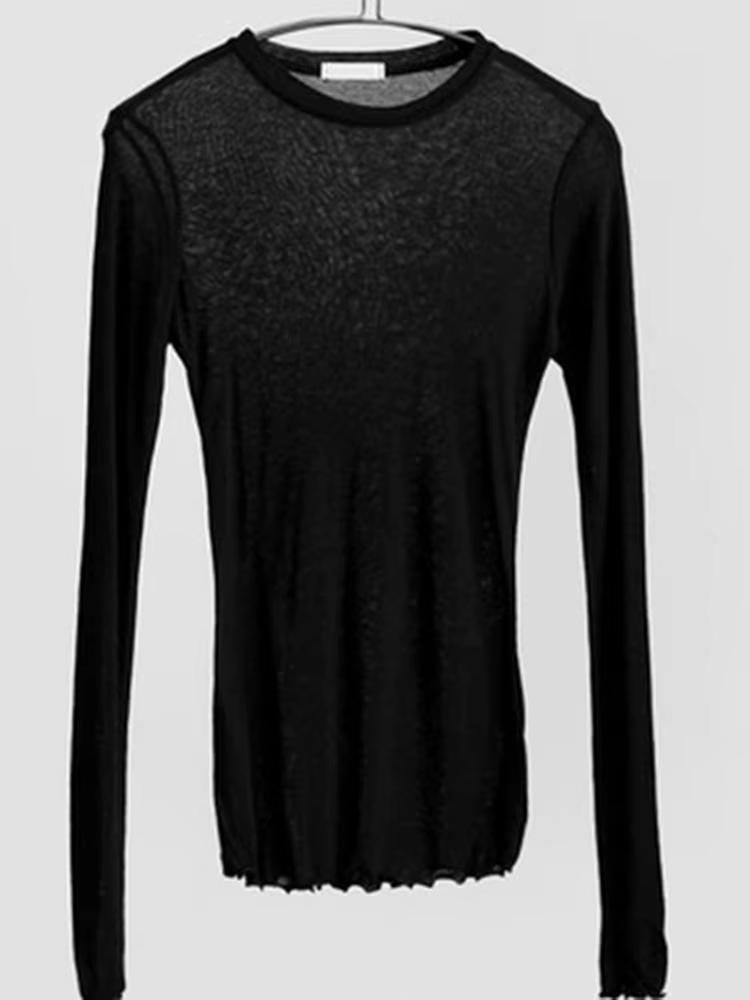 T-shirt à manches longues pour femmes, simple, en coton, élastique, basique, décontracté, sexy, fin,