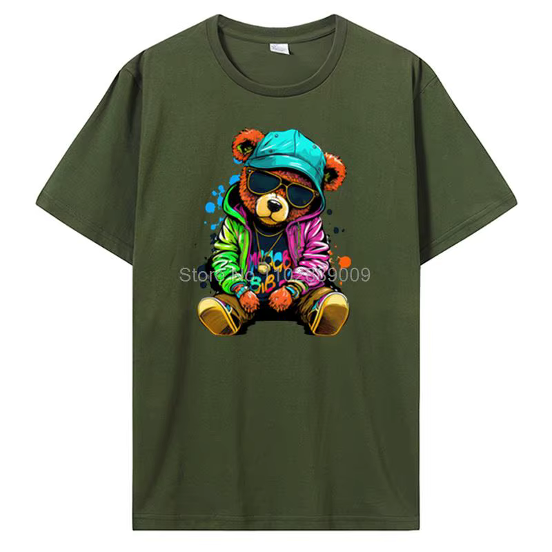 Ours en peluche jouant au Badminton T-shirt coton vêtements hauts graphiques Kawaii hommes femmes à 