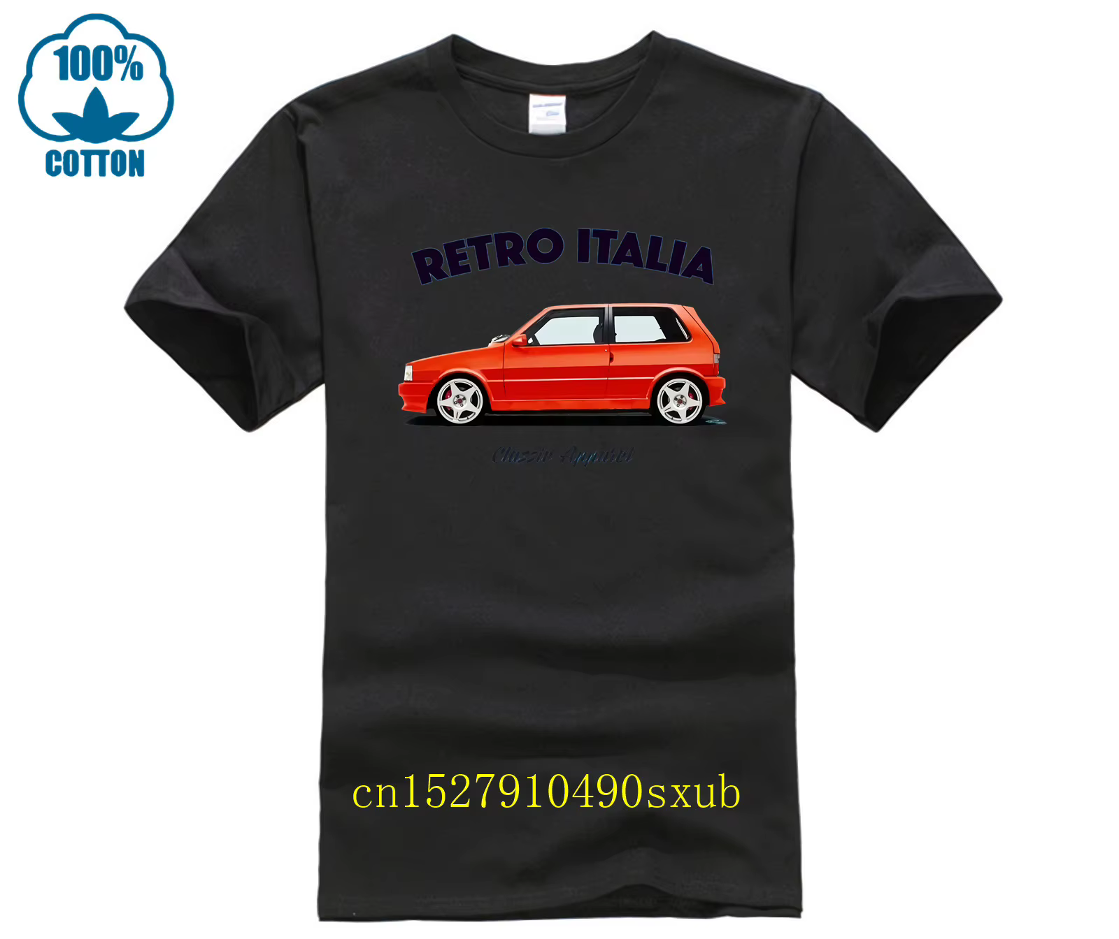 T-shirt FIAT UNO TURBO. RÉTRO ITALIE. VOITURE CLASSIQUE. ABARTH