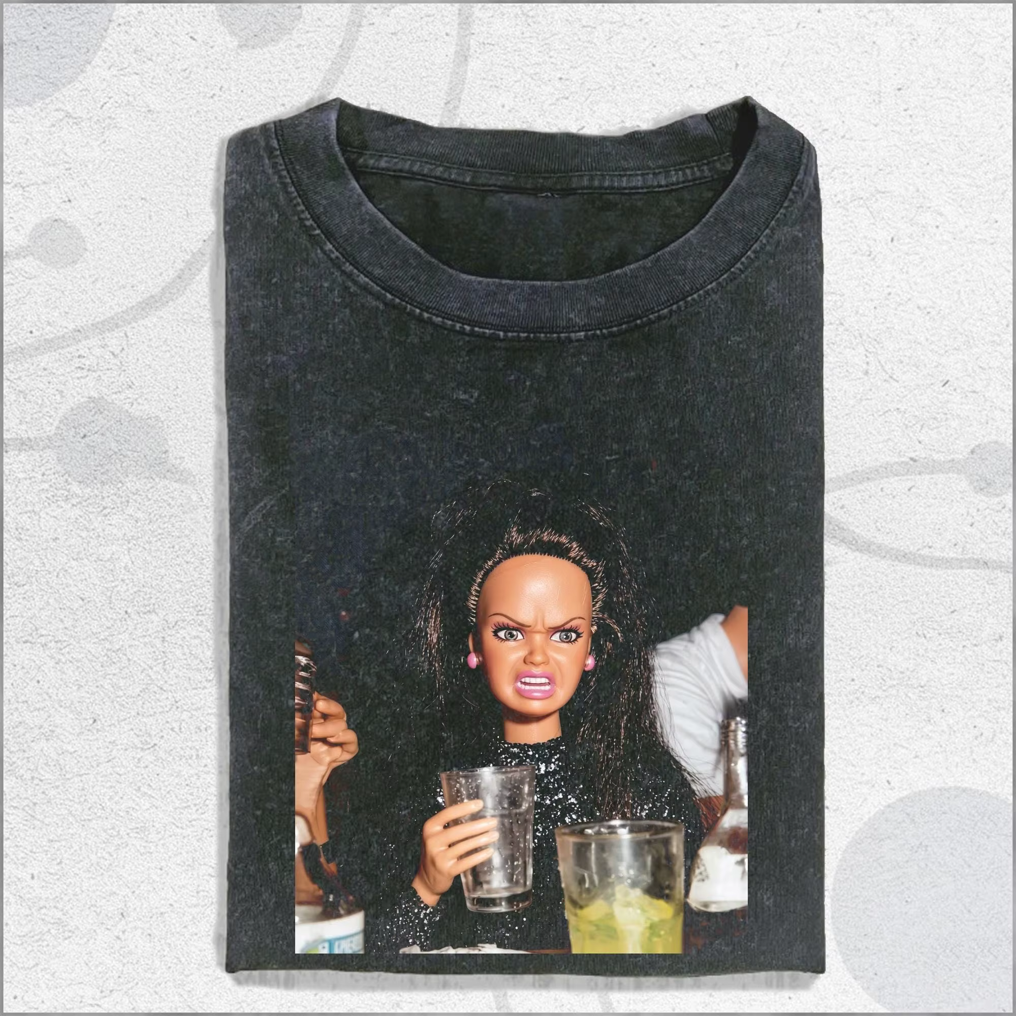 T-shirt délavé à motif de visage de poupée meme drôle et dégoûtant, unisexe, coupe oversize, streetw
