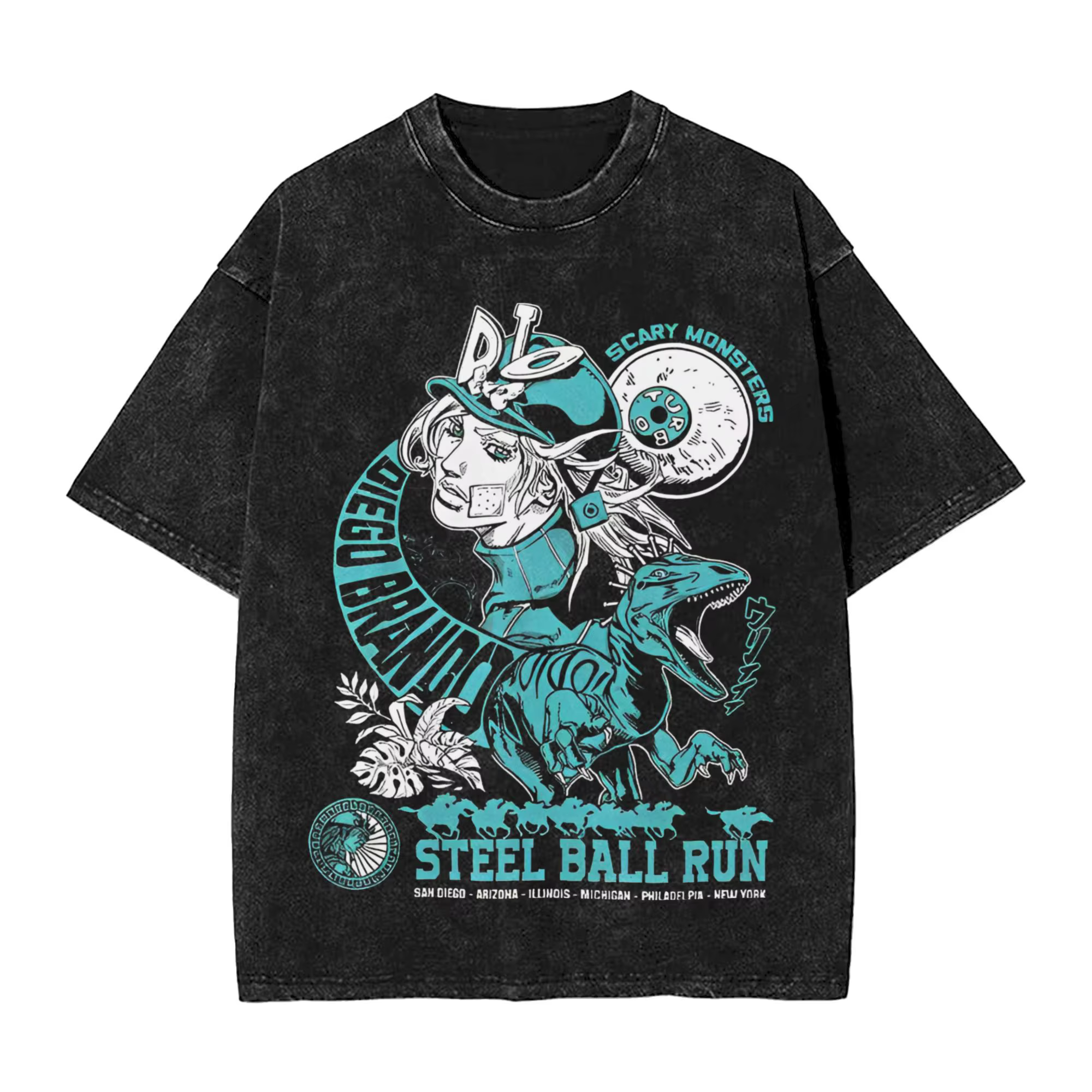 JoJo's Bizarre Adventure Diego Brando T-Shirts Hip Hop lavé surdimensionné T-Shirts à manches courte