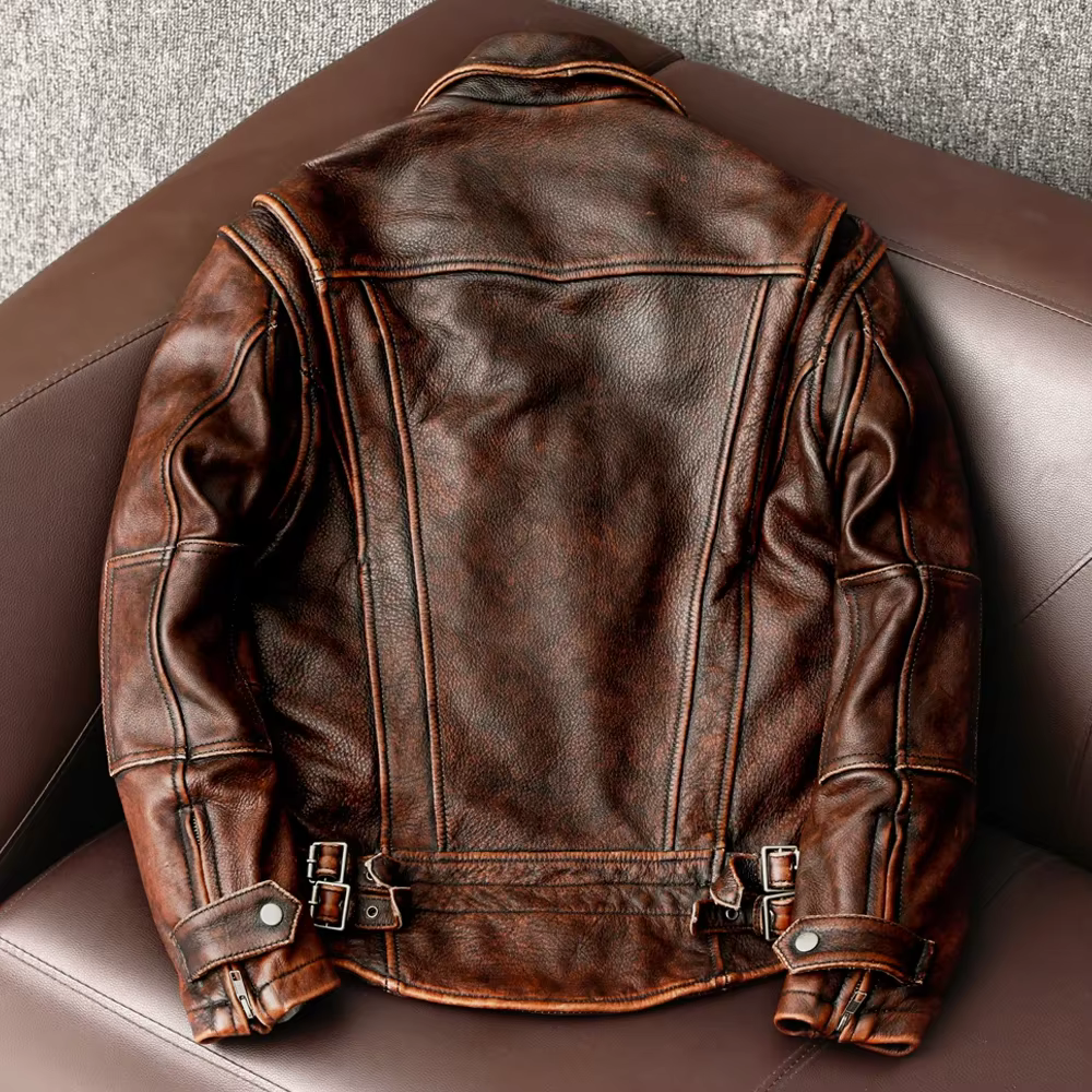Veste en cuir pour hommes à queue d'hirondelle vestes de moto Vintage 100% manteau en cuir de vachet