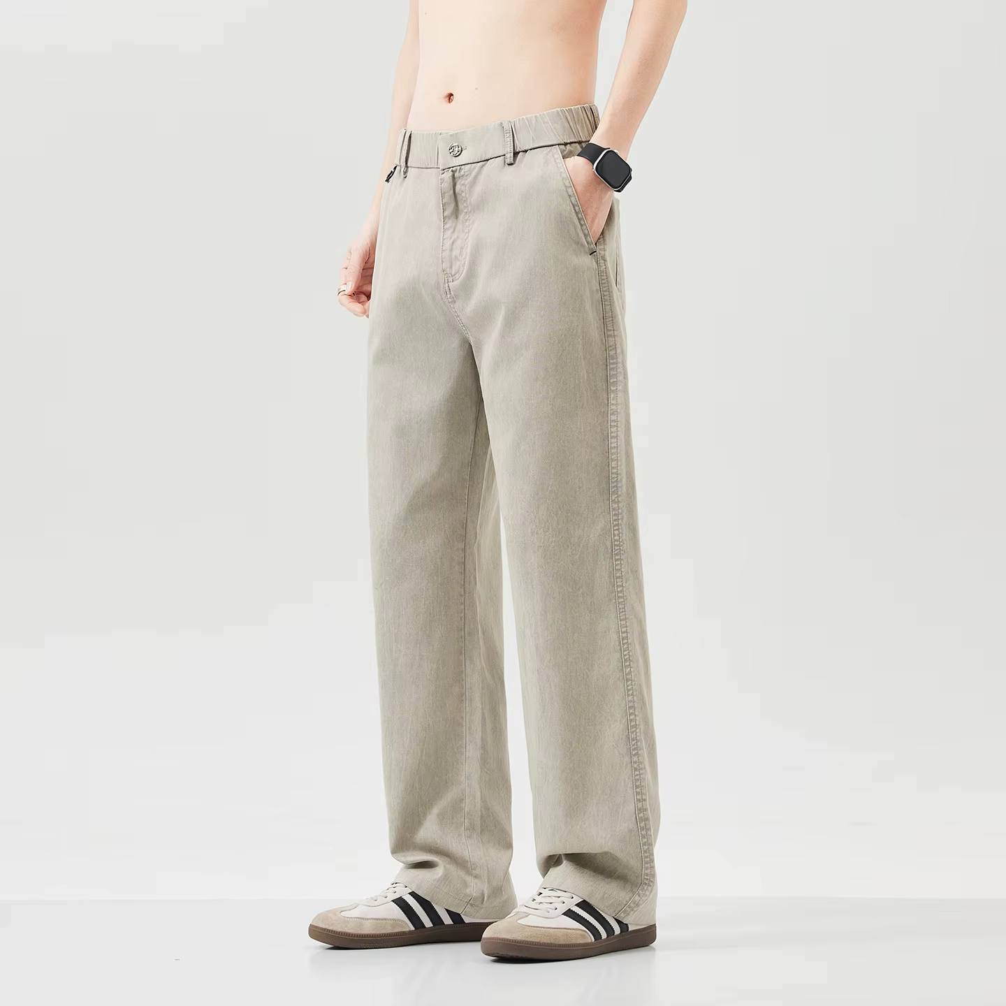 Pantalon décontracté de luxe pour homme en Lyocell, coupe droite ample, style streetwear, jambe larg