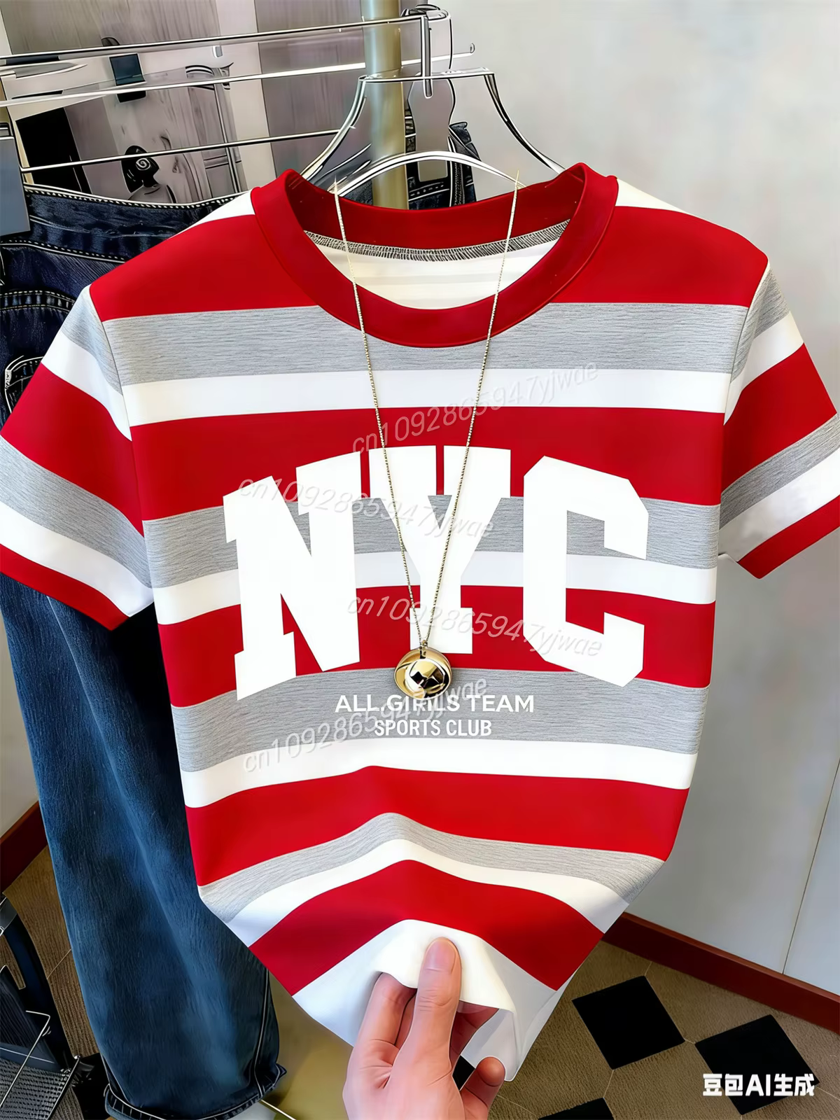 T-shirt rayé classique NYC, haut polyvalent pour tous les jours, mode Y2k, Street Wear, t-shirt d'ét