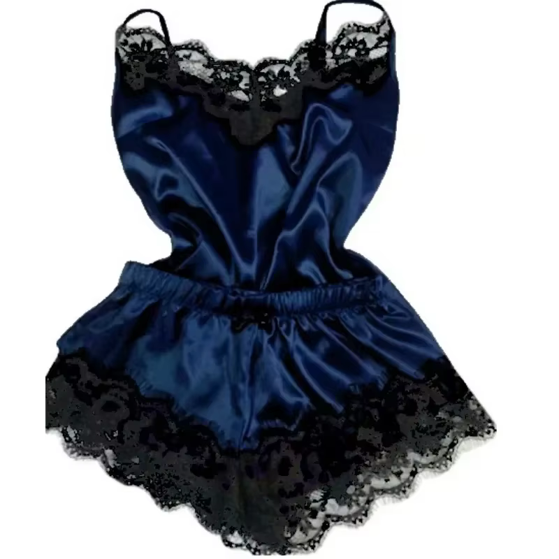 Ensemble pyjama d'été en dentelle et soie pour femmes, vêtements de nuit, Lingerie Sexy, haut et sho