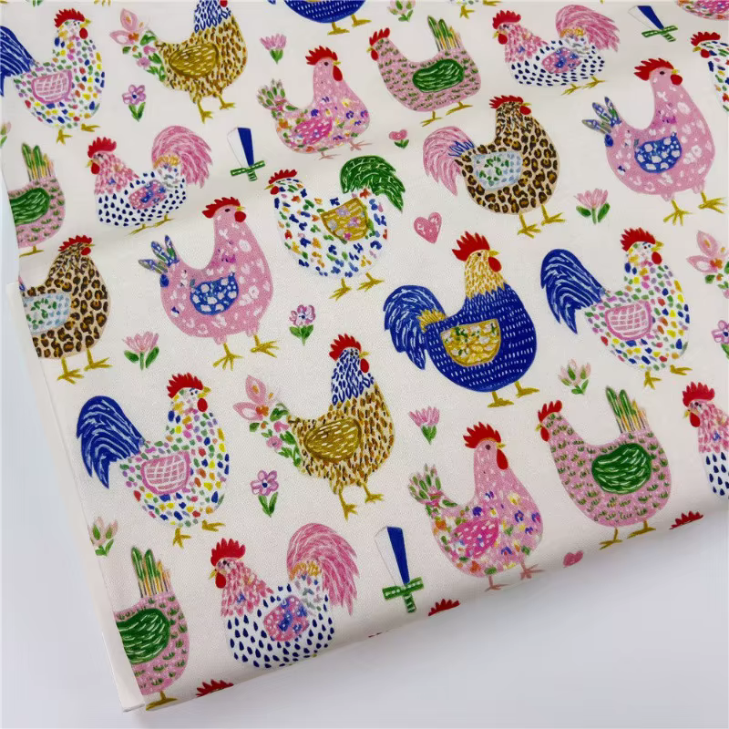 Tissu en coton 100% à tissage uni avec imprimé coq coloré, pour vêtements DIY, nappes, décoration in