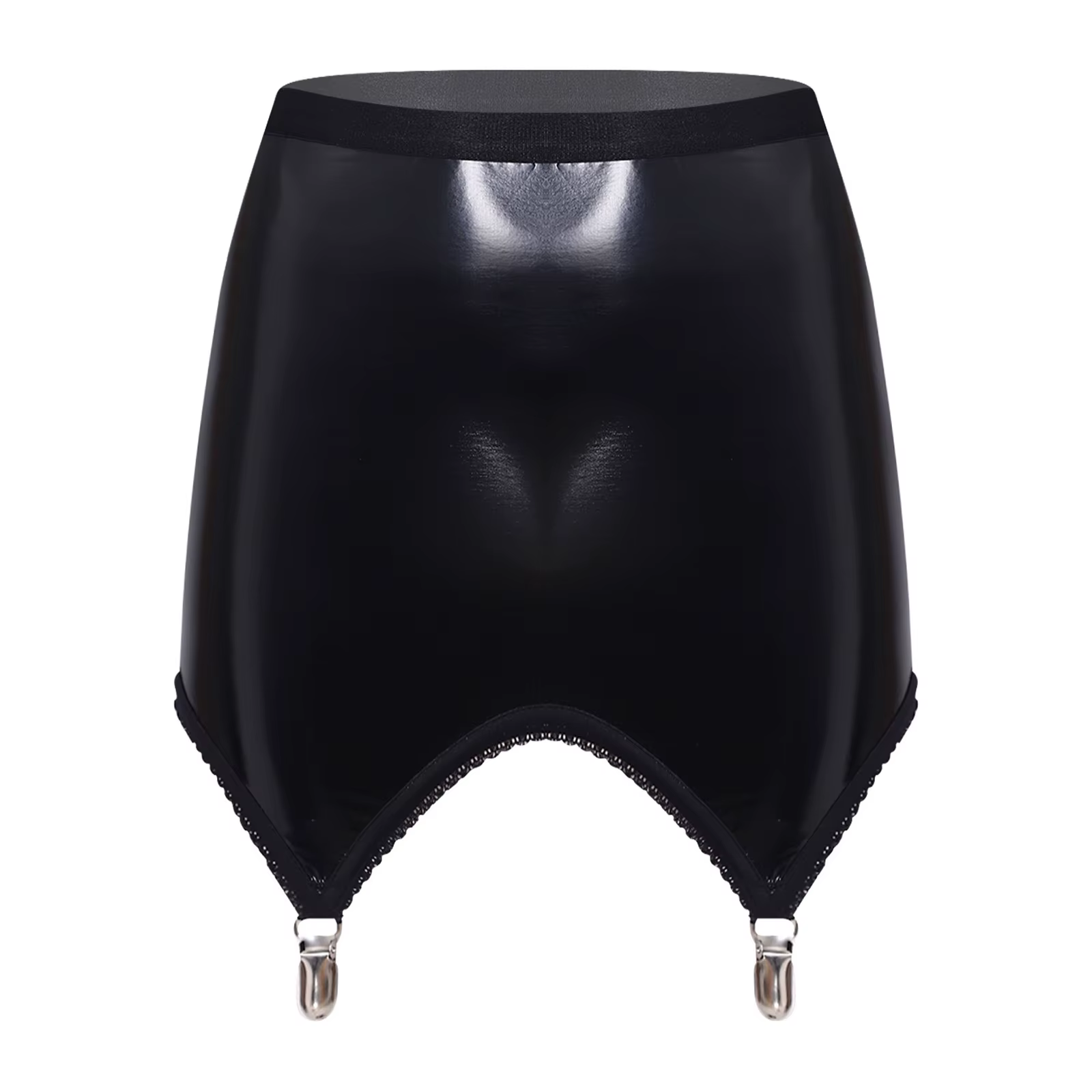 Mini-jupe brillante effet mouillé pour femme en PU, moulante, taille haute, extensible, avec attache