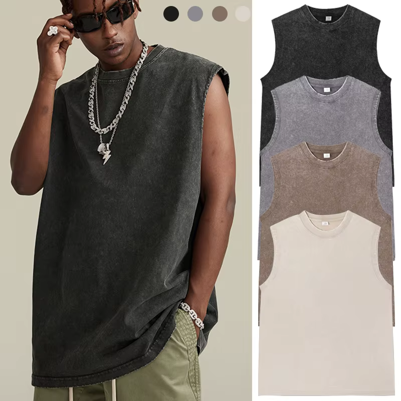 Débardeur Vintage en coton délavé à l'acide pour hommes et femmes, gilet de sport, d'entraînement, d