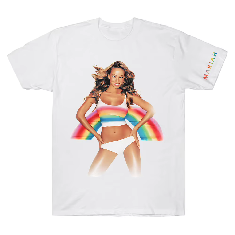 T-shirt arc-en-ciel Mariah Carey pour hommes et femmes, T-shirt créatif en coton, col rond, imprimé,