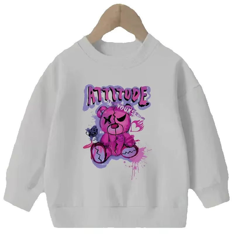 Sweat à capuche imprimé ours en peluche à manches longues et col rond, adapté aux garçons et aux fil