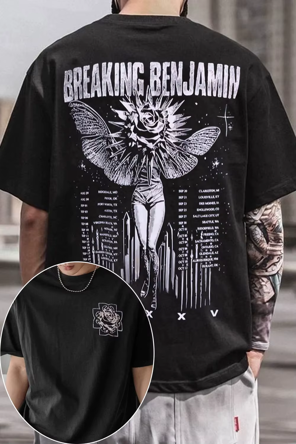 Breaking Benjamin TShirt T-shirt en coton pour hommes et femmes, vêtements d'été décontractés à manc