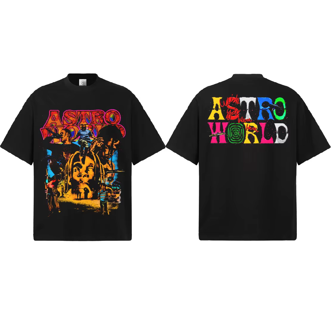 T-shirt graphique double face Travis Scott ASTROWORLD unisexe, coupe oversize, style hip-hop, décont