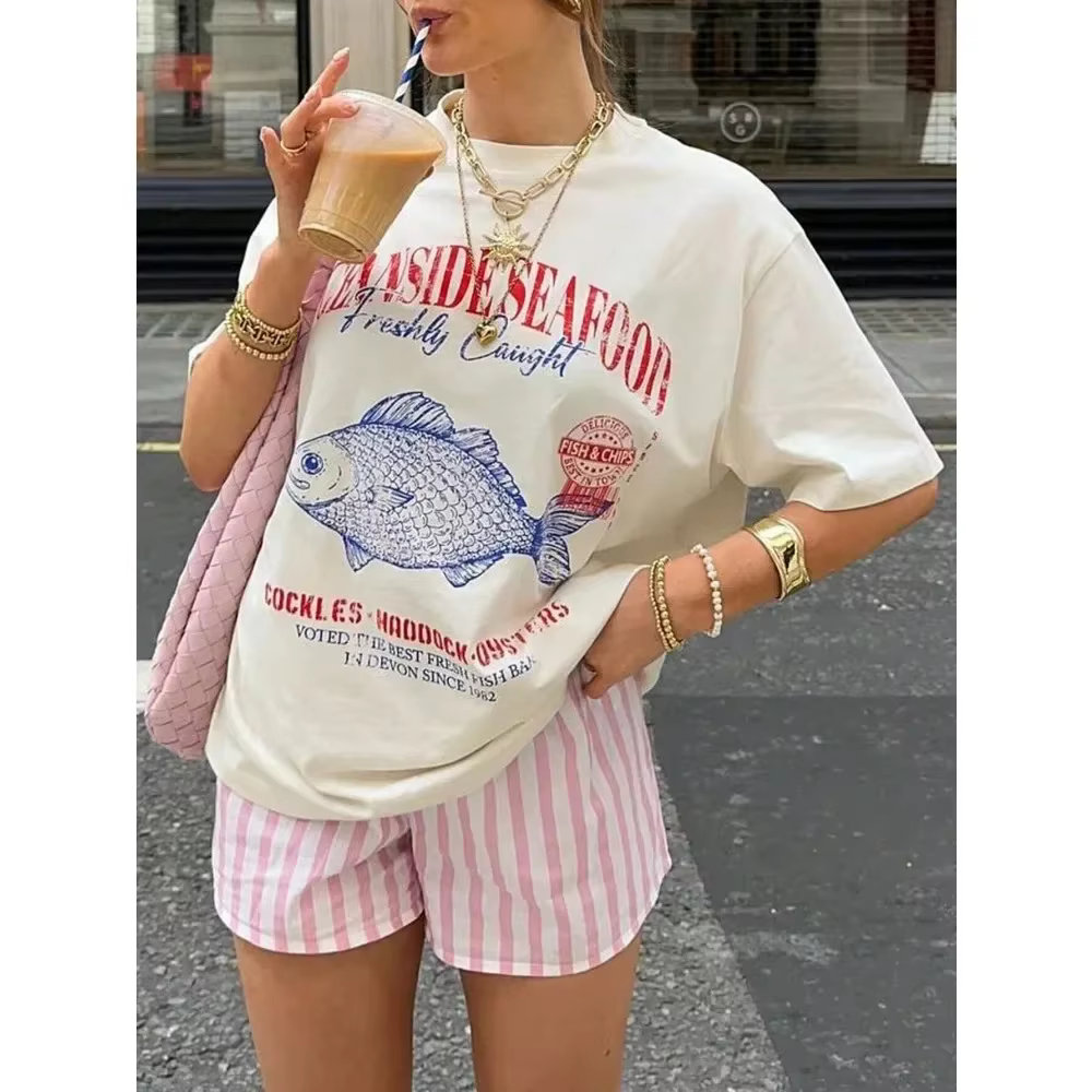 T-shirts d'été personnalisés avec graphiques de fruits de mer, vêtements de rue esthétiques Y2K à la