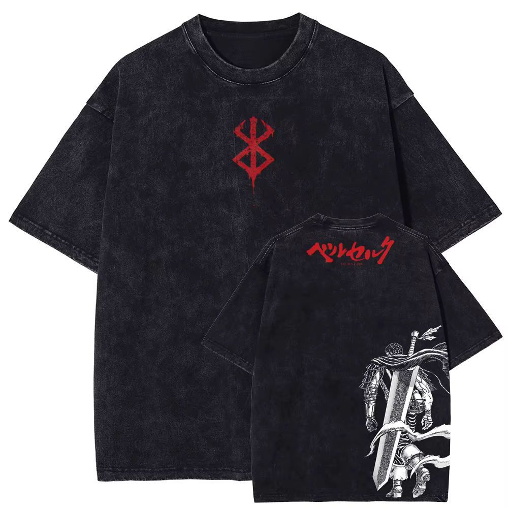 Berserk Guts Manga T-shirt graphique pour hommes femmes vêtements surdimensionné lavé coton T-shirt 