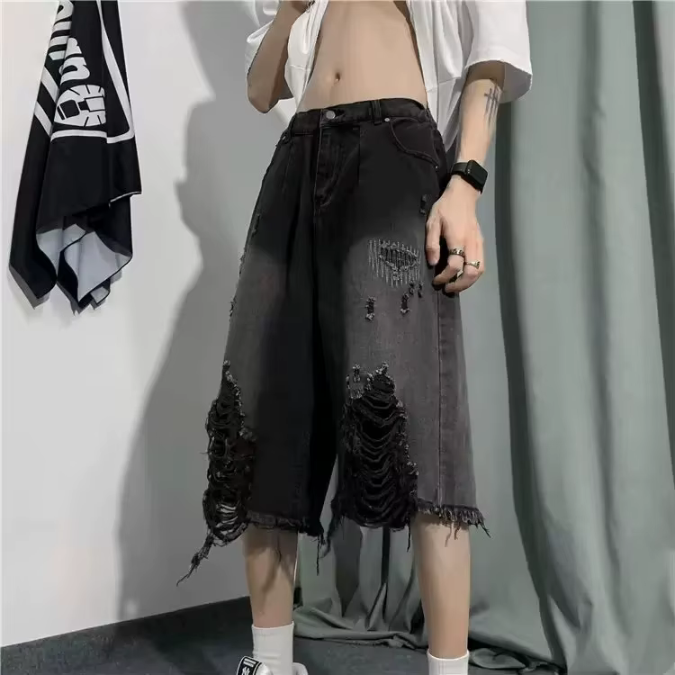 Jeans déchirés pour hommes, pantalon en denim, pantalon court, décontracté, été, vintage, streetwear