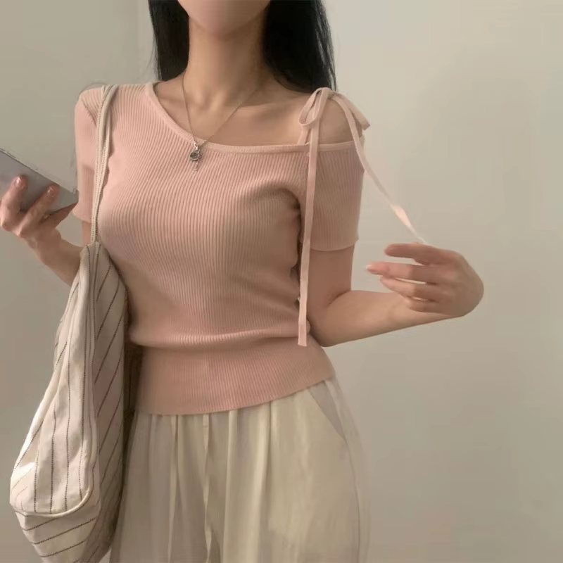 Vêtements pour femmes, pulls à col incliné, élégants, épaules dénudées, cordon de serrage, décontrac