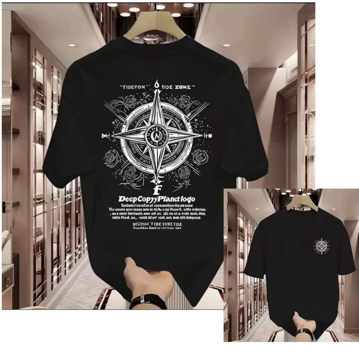 T-shirt décontracté de marque de luxe avec logo classique et boussole, tendance streetwear, pour hom