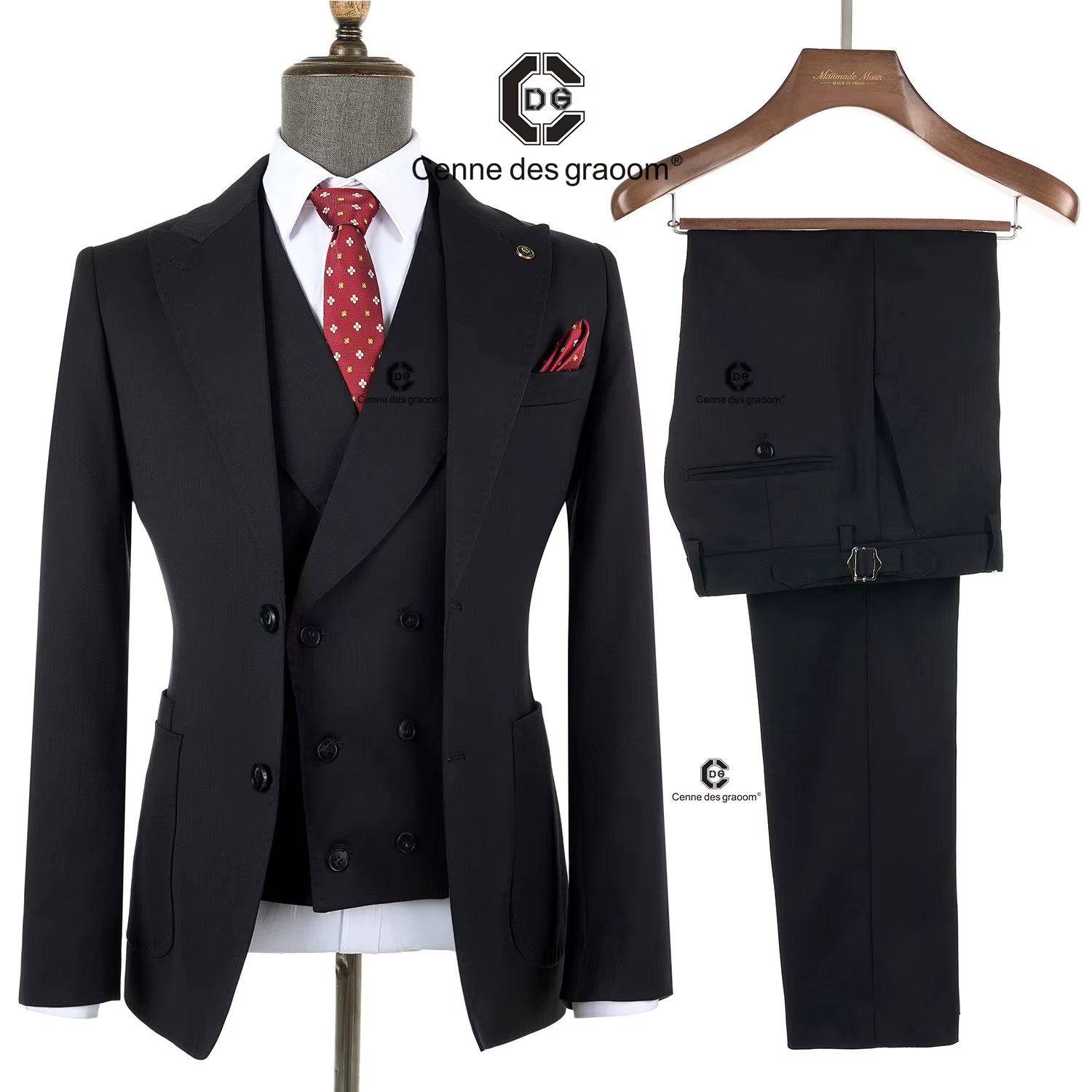 CENNE DES GRAwing M-Costume Classique à 2 lèvent Rayures Noires pour Homme, Blazer GlaPants, Ensembl