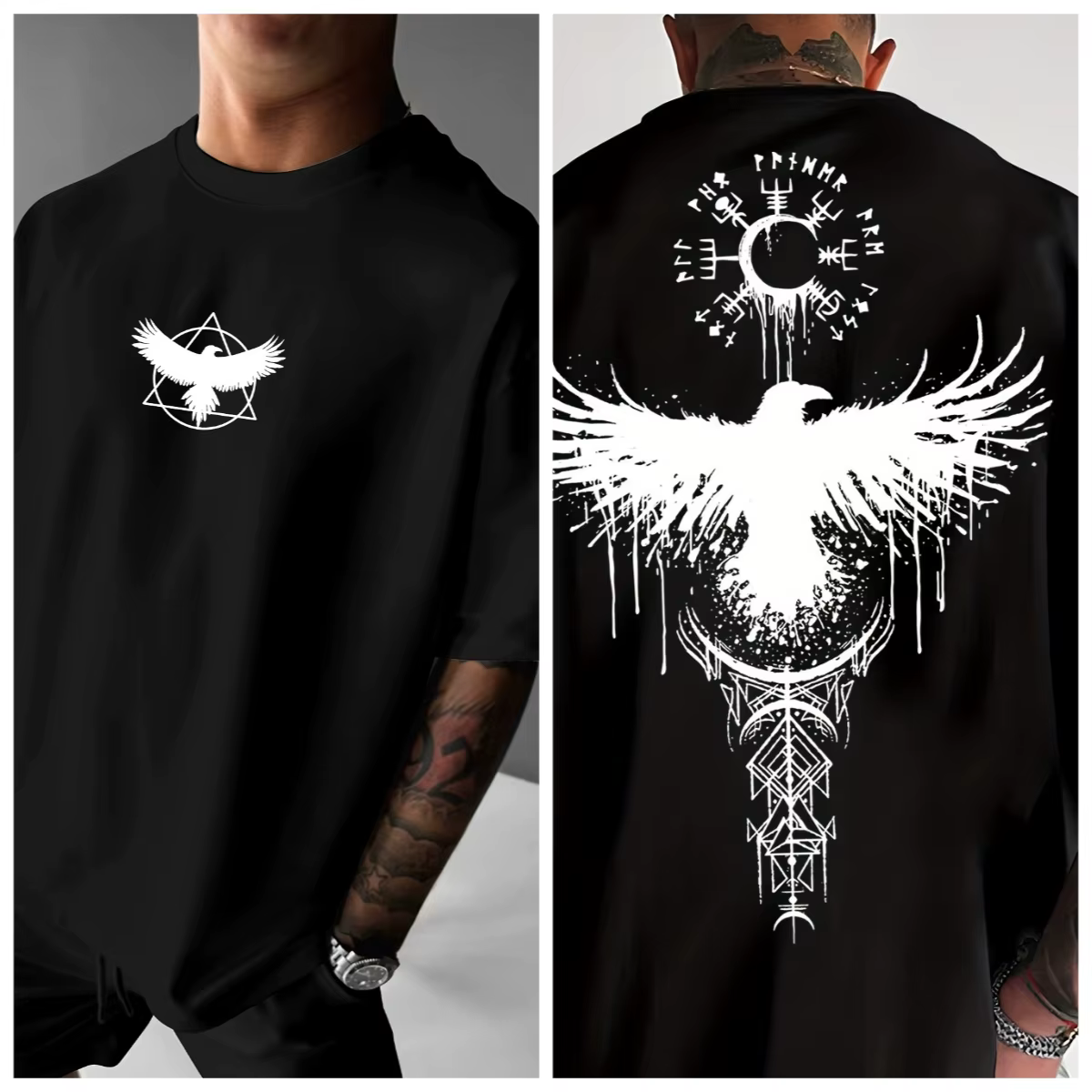 T-Shirt graphique Raven Totem pour hommes, Streetwear d'été respirant avec imprimé Tribal géométriqu
