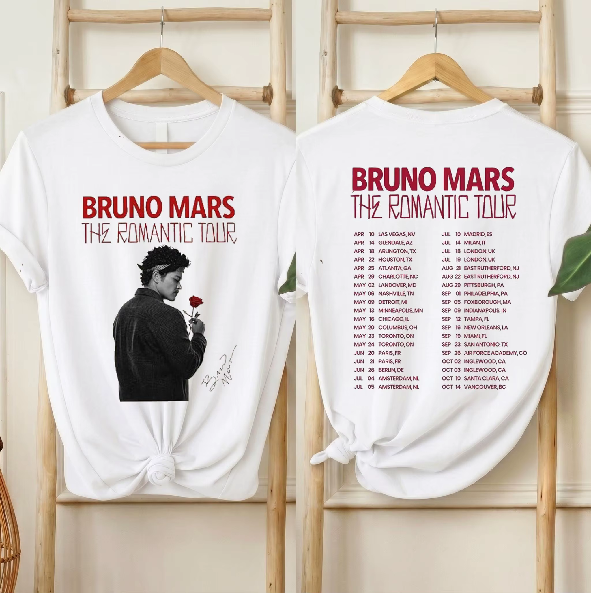 Bruno Mars The Romantic Tour 2026 T-shirt avec dates de tournée de concert 2026 T-shirt d'été en cot