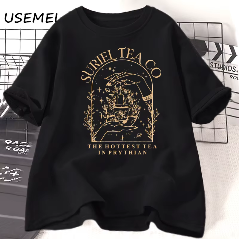 Suriel Tea Co-T-shirt à manches courtes en coton pour hommes et femmes, une cour de fleurs et des or