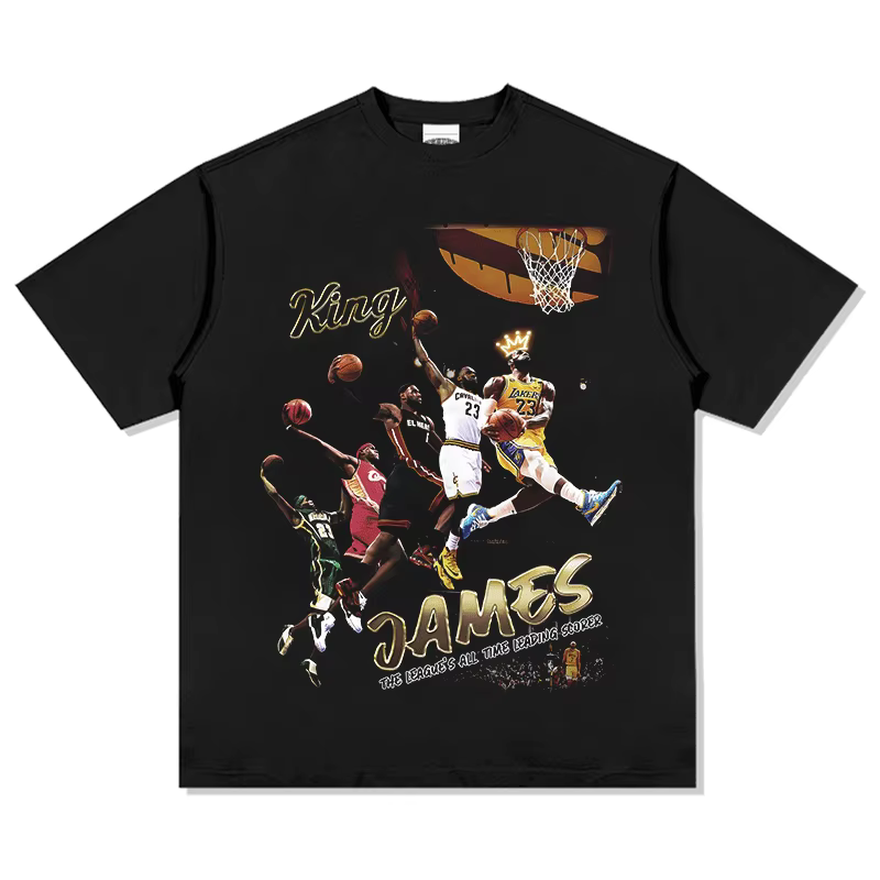 T-shirt de basket-ball unisexe en pur coton à manches courtes, style « King », star légendaire, haut