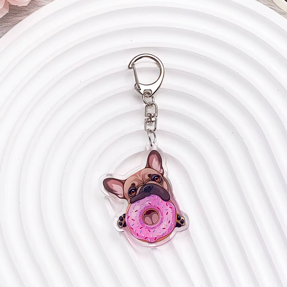 1/5PCS Porte-clés de voiture en acrylique avec motif de bouledogue français de dessin animé, amusant