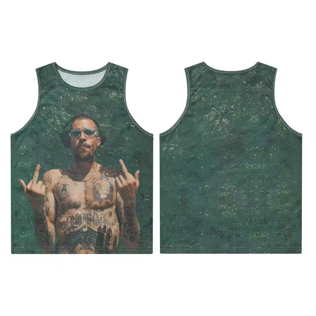 T-shirt sans manches vert de bonne qualité, style mode, pour hommes et femmes, haut vintage streetwe