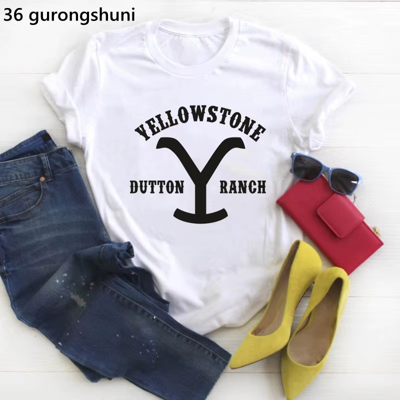 Dutton Yellowstone Ranch T-shirt pour femme, manches courtes, rose, blanc, vêtements d'été, mode, li