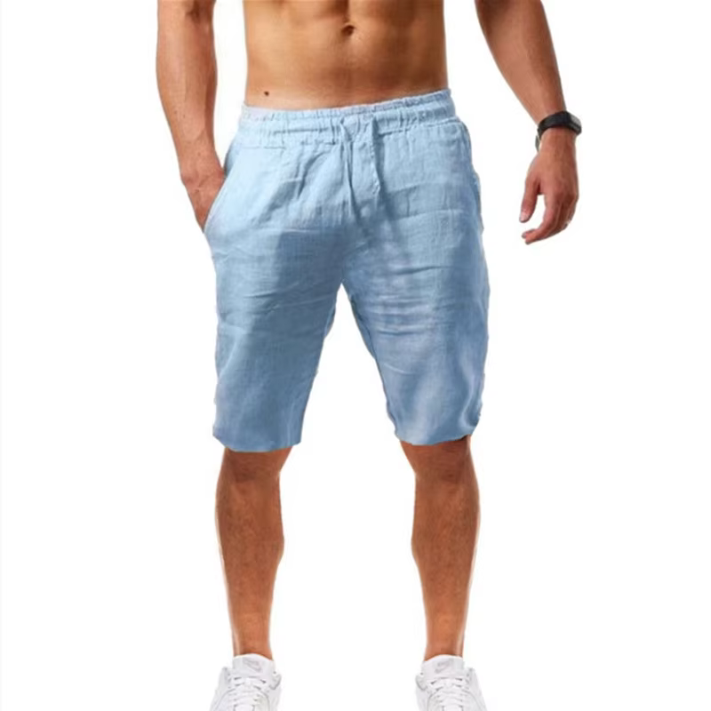 Pantalon en coton et lin pour homme, couleur unie, respirant, décontracté, taille élastique, fitness