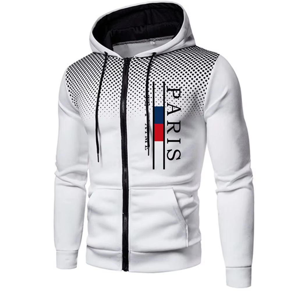 Paris impression hommes vestes décontracté fermeture éclair manteau à capuche Sports de plein air Jogging
