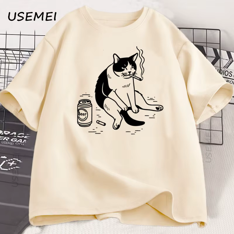 Drôle fumer chat Meme T-Shirt hommes Cigarette blague