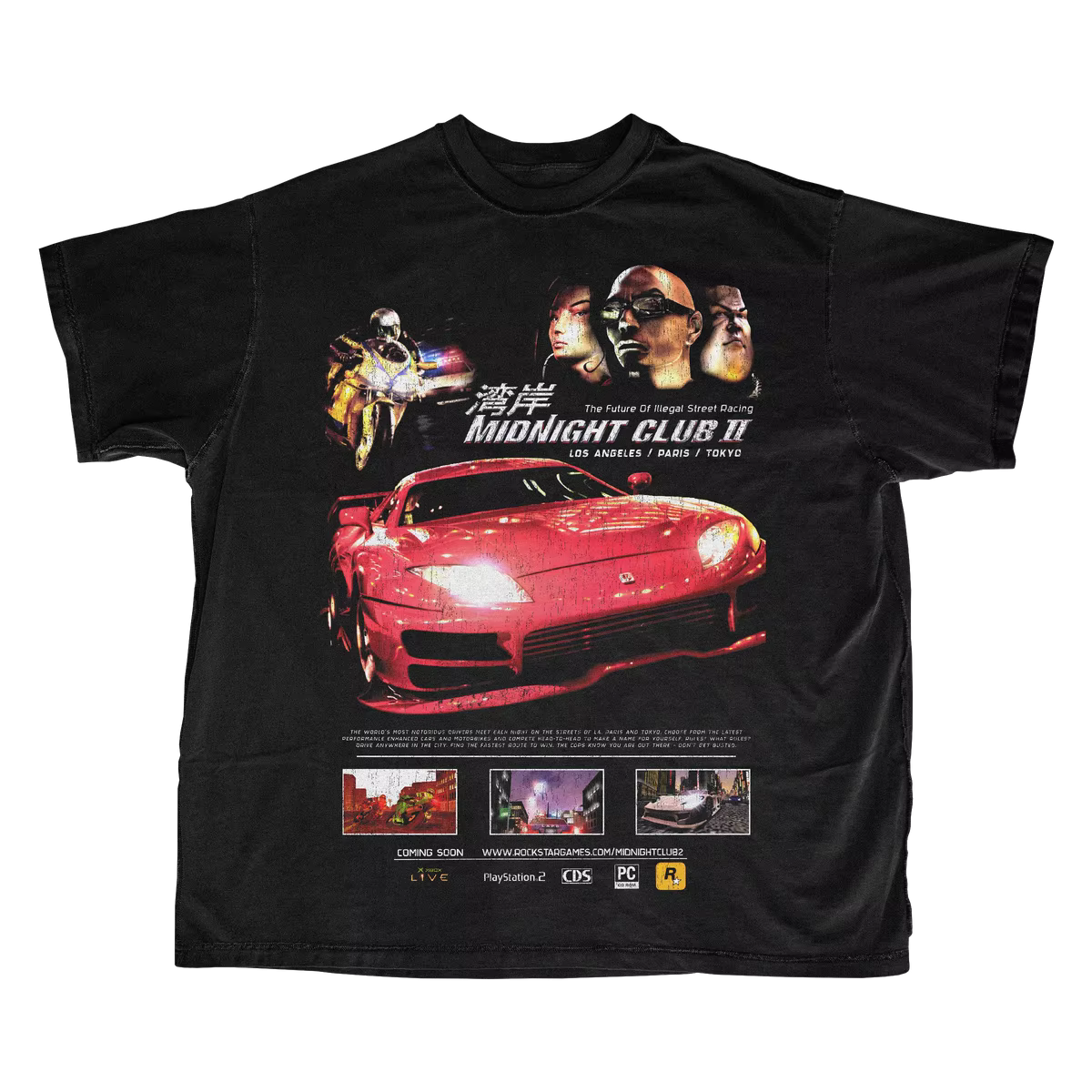 T-shirt Midnight Club II Retro Racing Game pour hommes et femmes