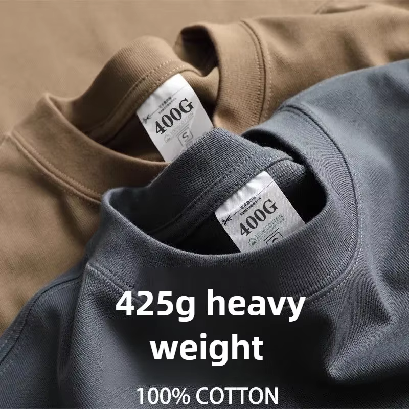 Heavy Wight 425 grammes hommes T-Shirt coton demi manches Brathable haute qualité col rond hauts basiques