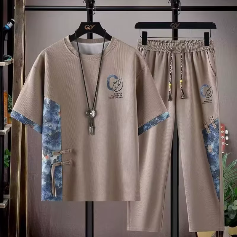 Hommes T-shirts pantalons décontractés 2 pièces ensemble nouveau automne surdimensionné noir survêtement M-8XL